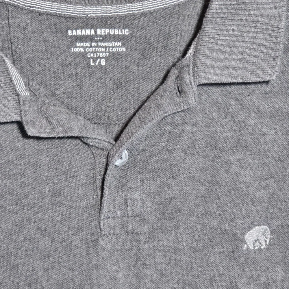 Banana Republic Mens‎ Elephant Piqué Polo Shirt Charcoal Heather Grey Lrg Preppy